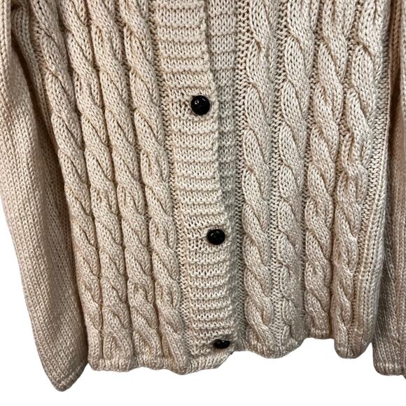 Women's Cable Knit Sweater | Cream | Hand Knit  |Collared Cardigan | Size XL - Picture 4 of 7